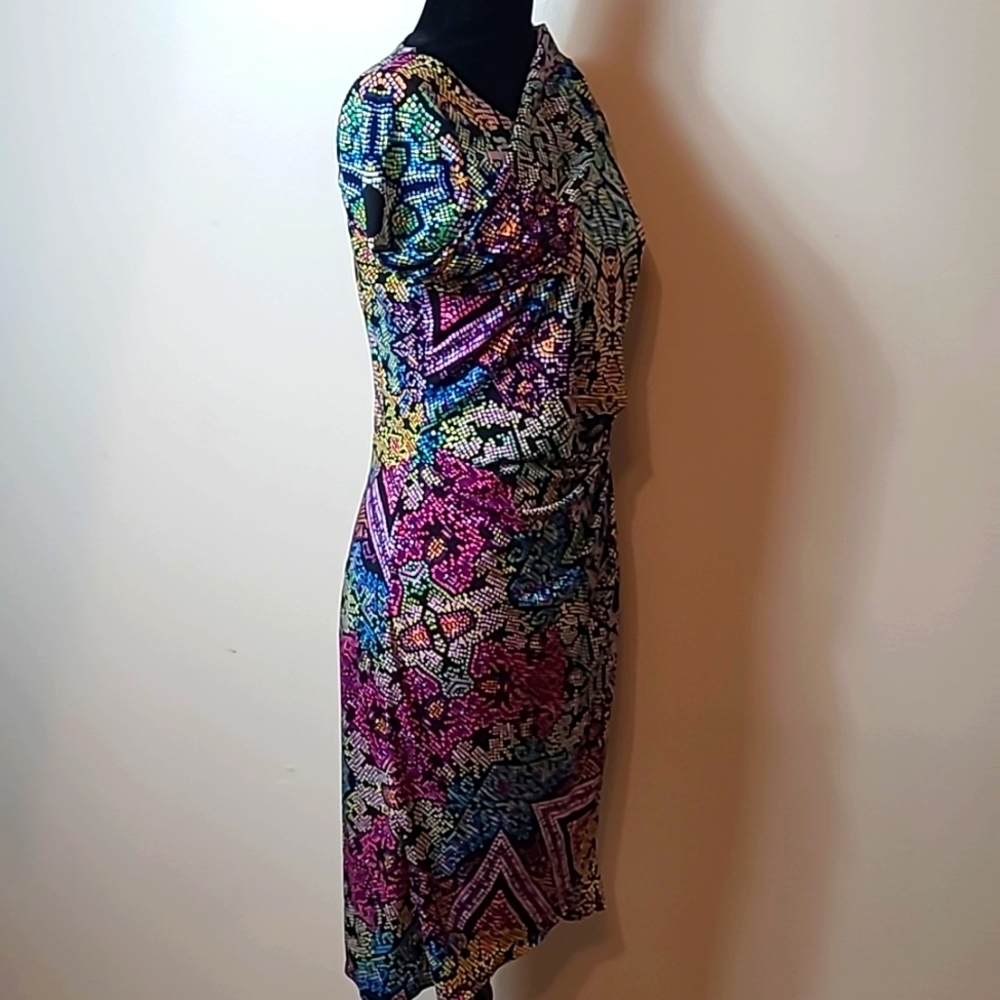 Hale Bob Shift Dress Long Sleeve Colorful Med Reptile Ruched Bodycon Womens - Picture 10 of 12